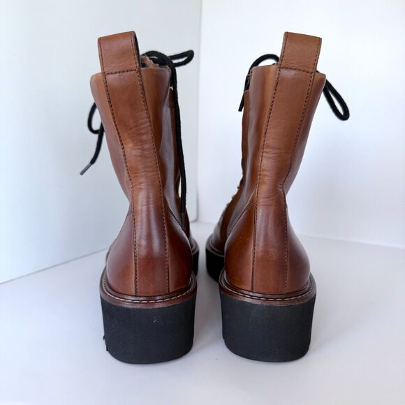 NIB Paul Green Joan Lace-Up Combat Ankle Bootie in Cognac Brown Leather Size 6 - Picture 7 of 11